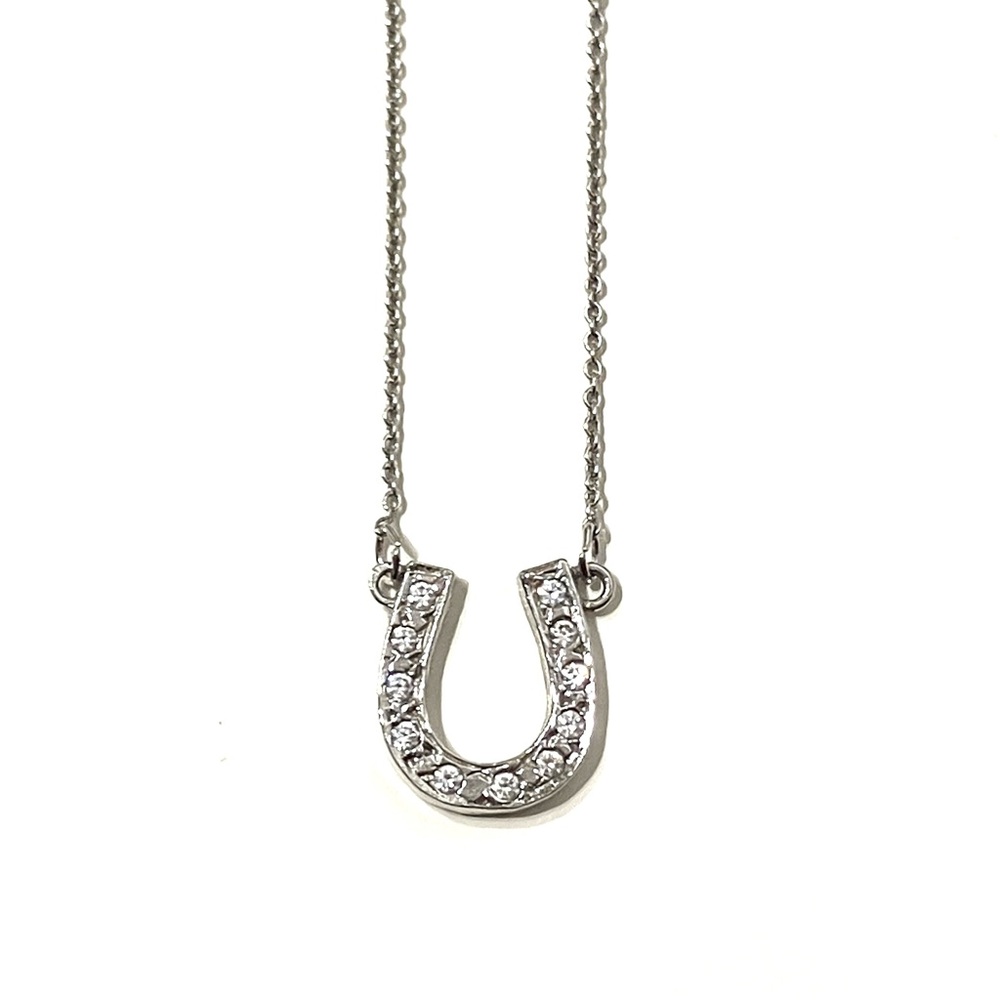 Sterling Silver 925 CZ Horseshoe Necklace 16”